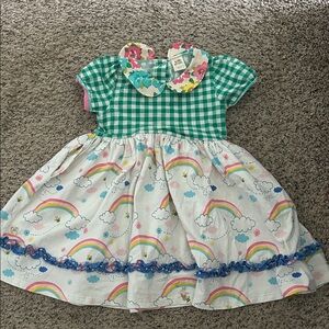 Wildflowers Green Gingham Top Rainbow Cloud Tunic Dress girls size 6